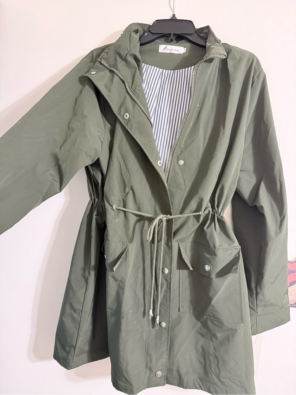 Olive Green Drawstring Raincoat Jacket